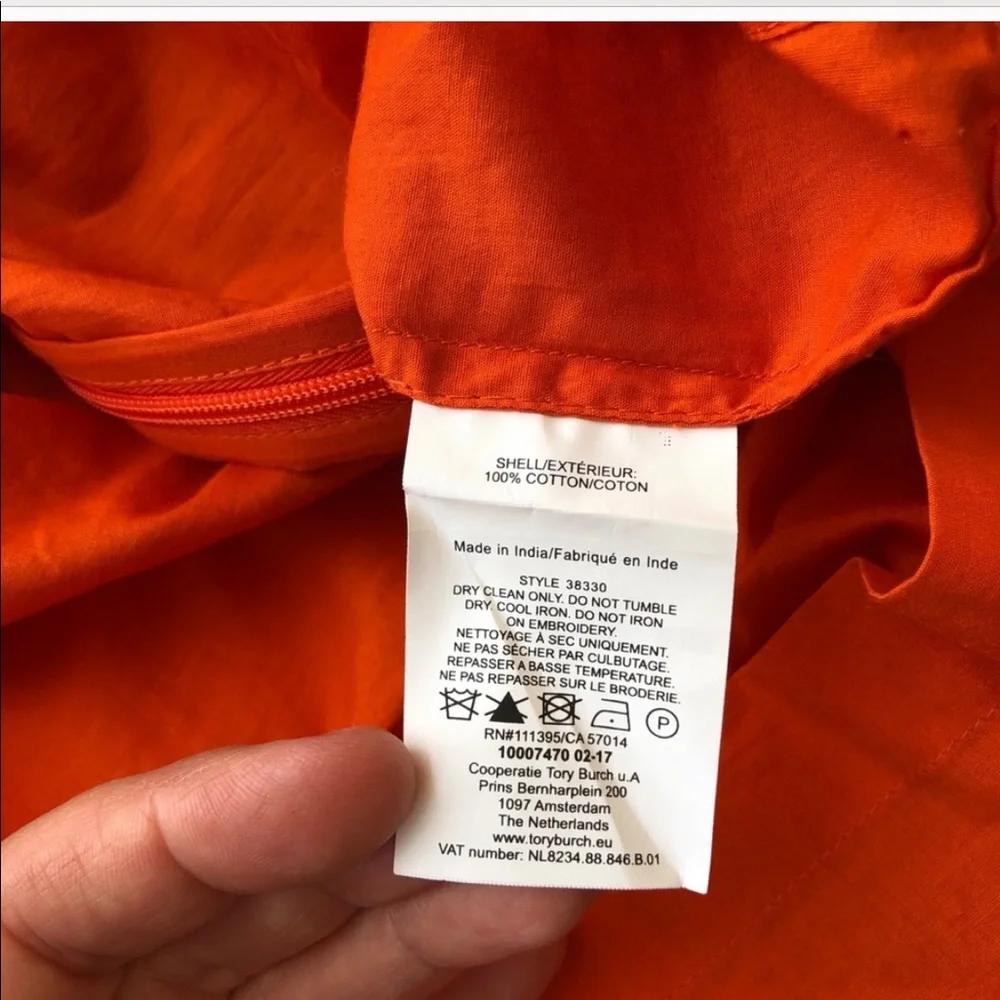 TORY BURCH boho cotton embroidered baby doll long sleeve top orange size 4